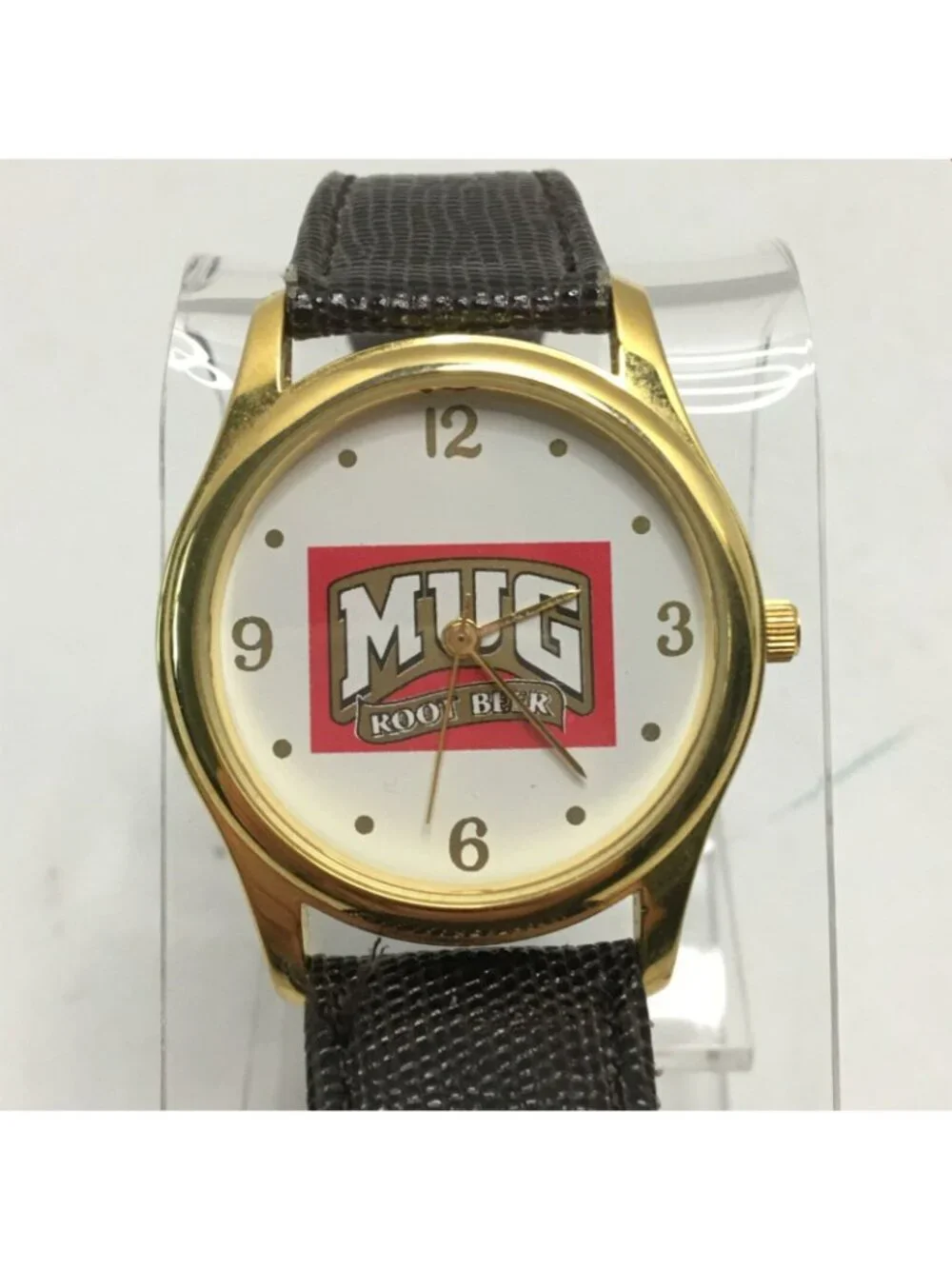 Mug Rootbeer Promotional Watch Gold Tone Leather Band